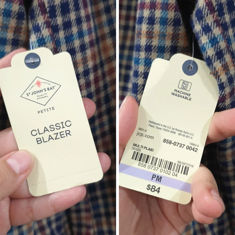 ST JOHNS BAY Women's Brown Multicolor Plaid 100% Cotton Blazer, Single Breast PM - Picture 10 of 15